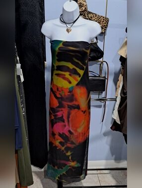 Zara Strapless Multicolor Abstract Maxi Dress
